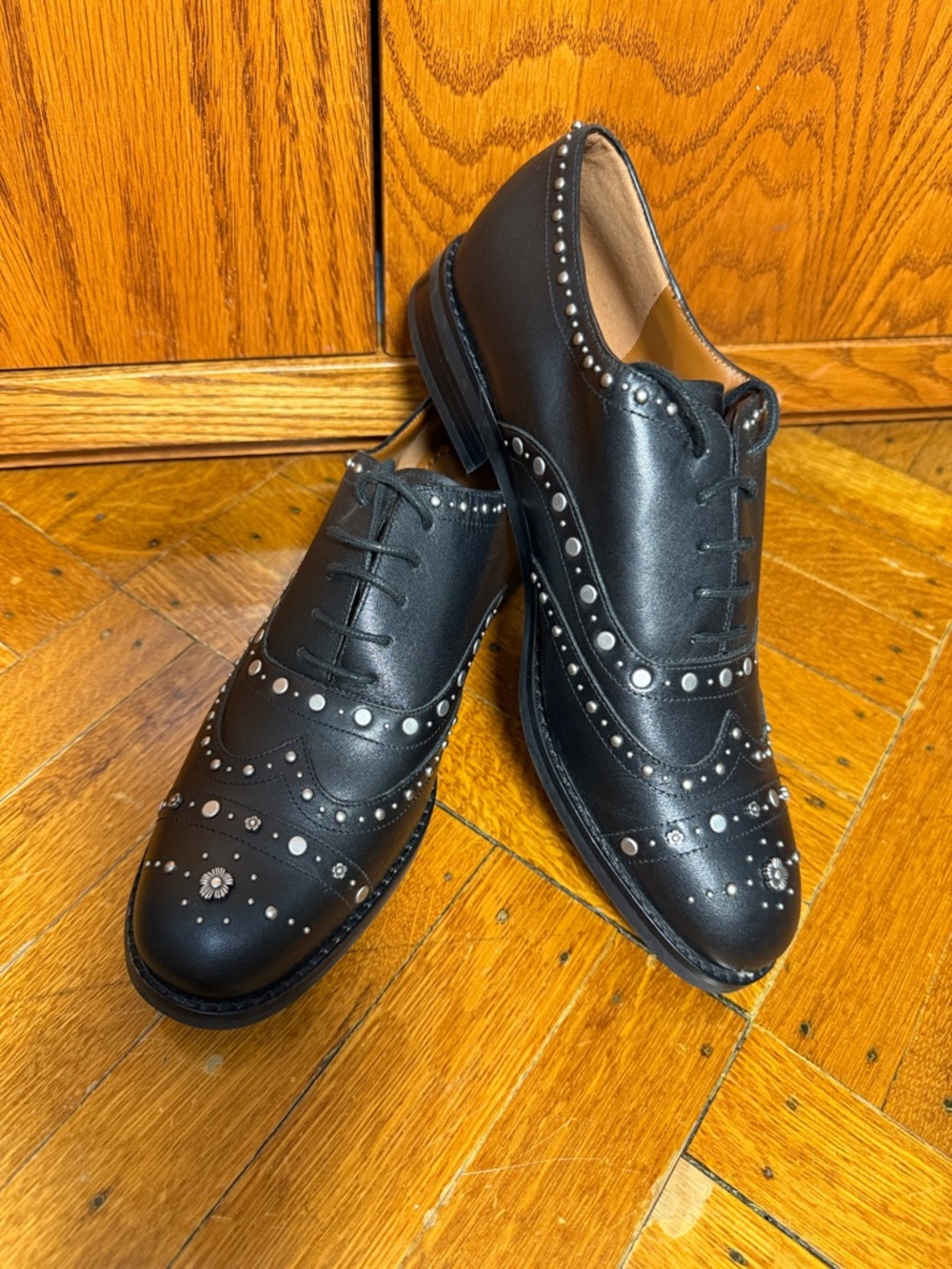 Coach Black Studded Wingtip Leather Oxfords